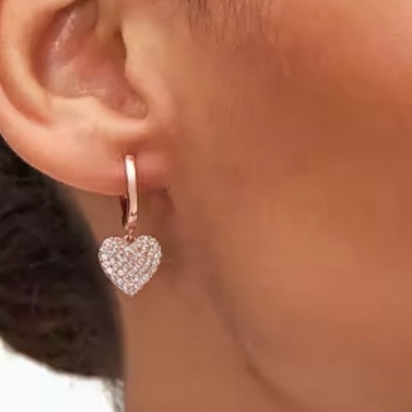 💕 NW Kate Spade Yours Truly Pave Heart Drop Earrings Rose Gold Clad - Picture 2 of 6